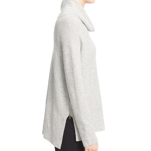 Vince Gray Side Zip Rib Knit Wool Cashmere Turtleneck Sweater - Picture 3 of 11